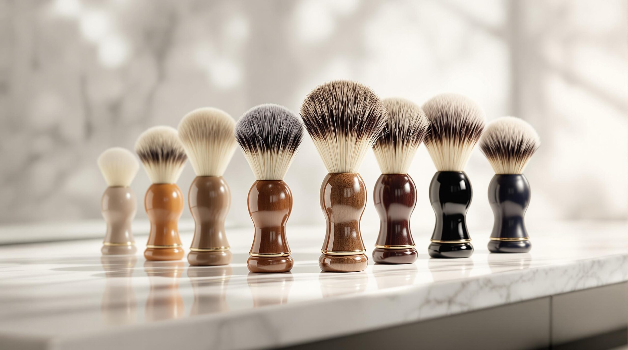 a row of shaving brushes